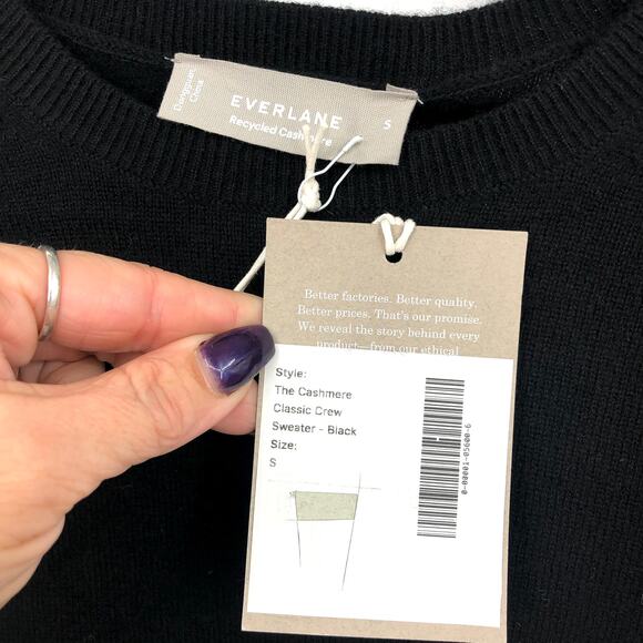 Everlane Womens The Classic Crew Sweater Small Black Cashmere Long Sleeve NWT - Picture 9 of 11